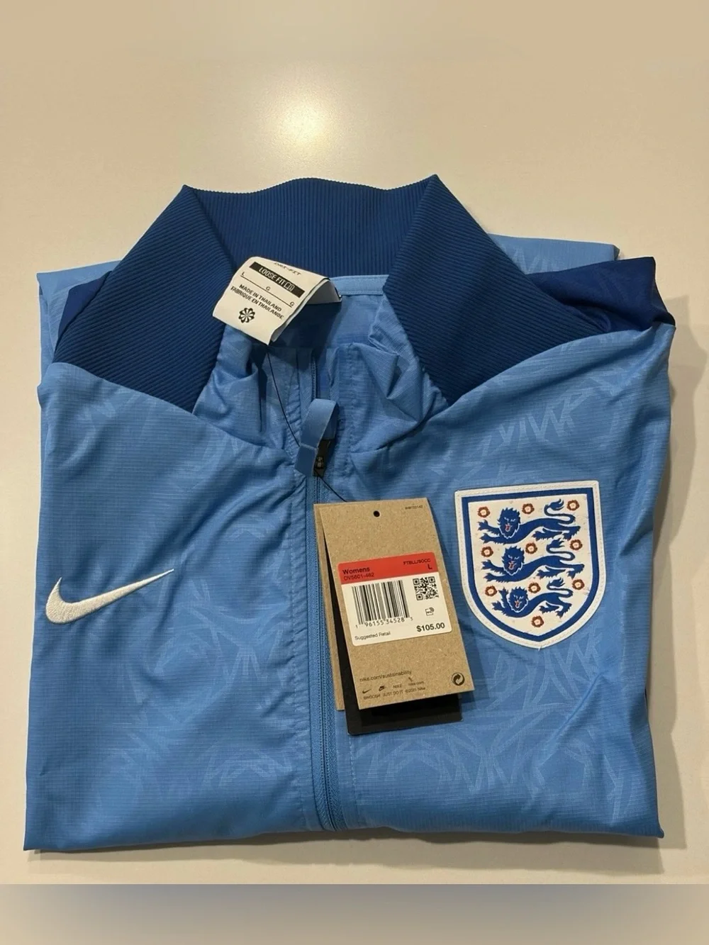 Nike England Dri-FIT Anthem Jacket Womens L Gym Blue Soccer Full Zip DV5601-462